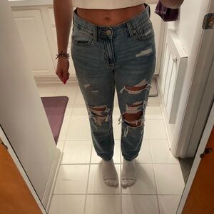 Aeropostale Blue Mom Jeans with Distressed Details Size 0
